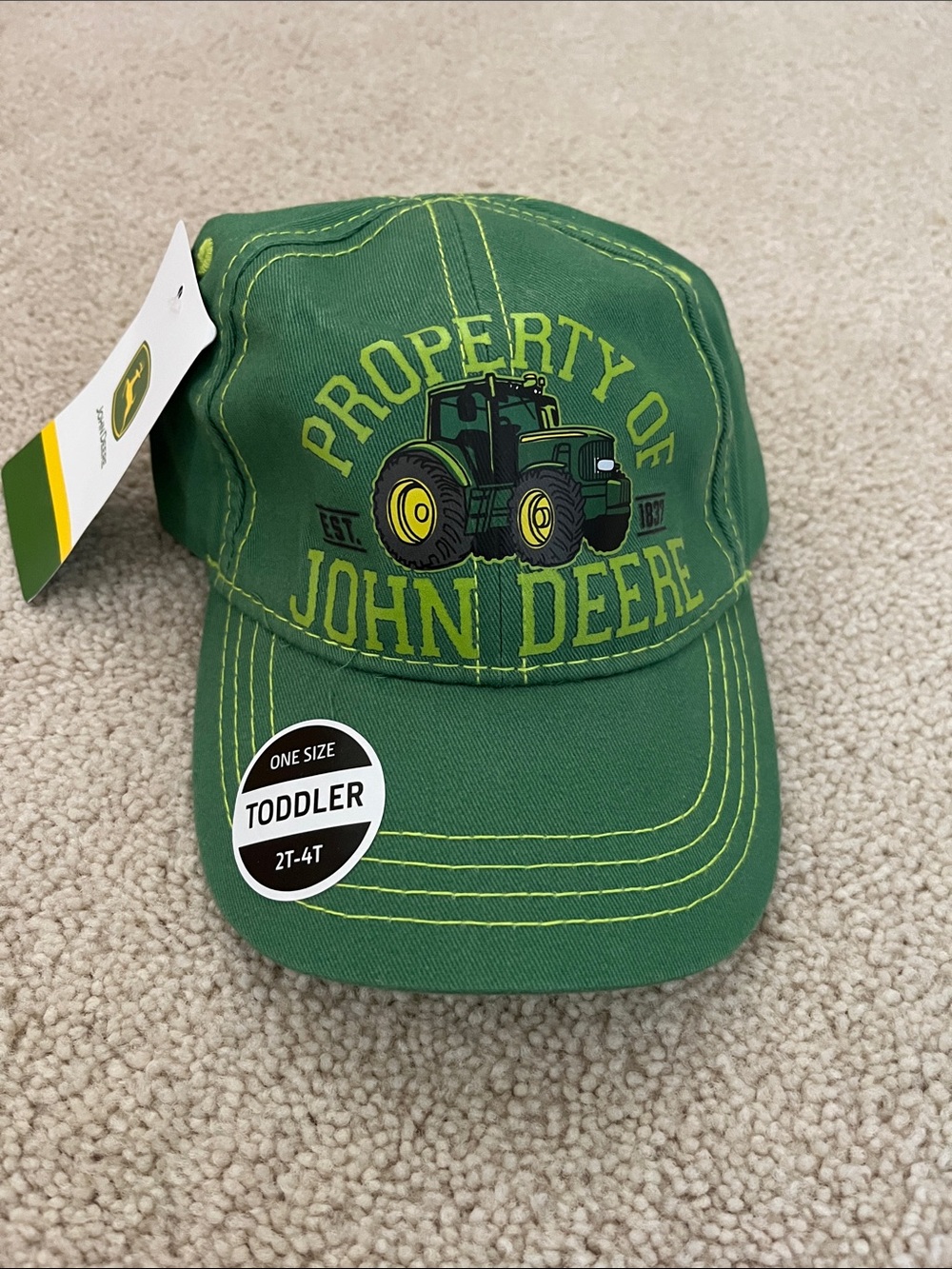 John Deere Green and Yellow Toddler Tractor Hat, toddler size 2T-4T